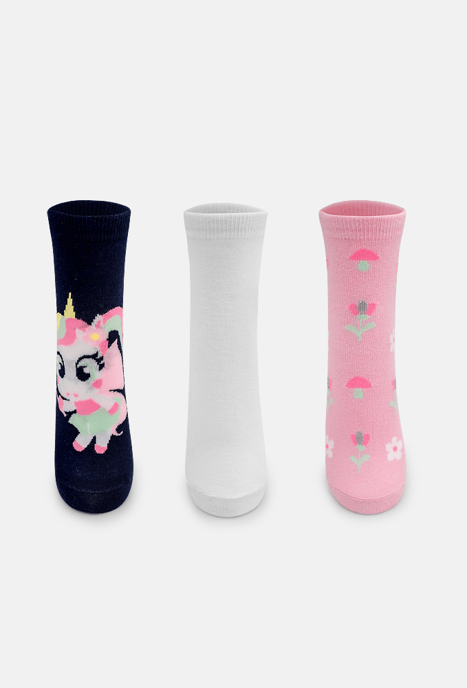 Kit-Com-3-Meias-Cano-Curto-Feminino-Unicornio-Encantada