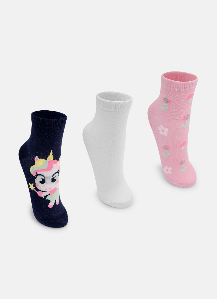 Kit-Com-3-Meias-Cano-Curto-Feminino-Unicornio-Encantada