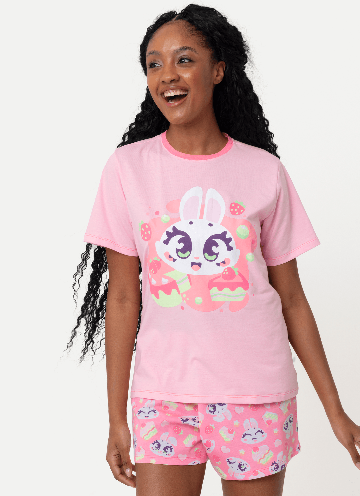 Pijama-Manga-Curta-Algodao-Feminino-Coelha-Romantica