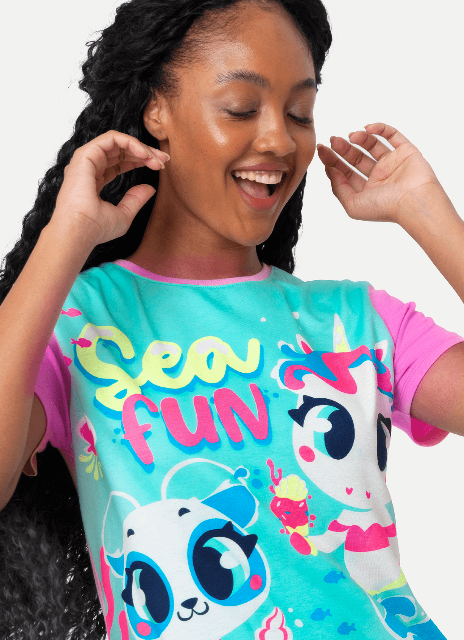 Pijama-Manga-Curta-Viscolycra-Feminino-Multibichos-Sereia