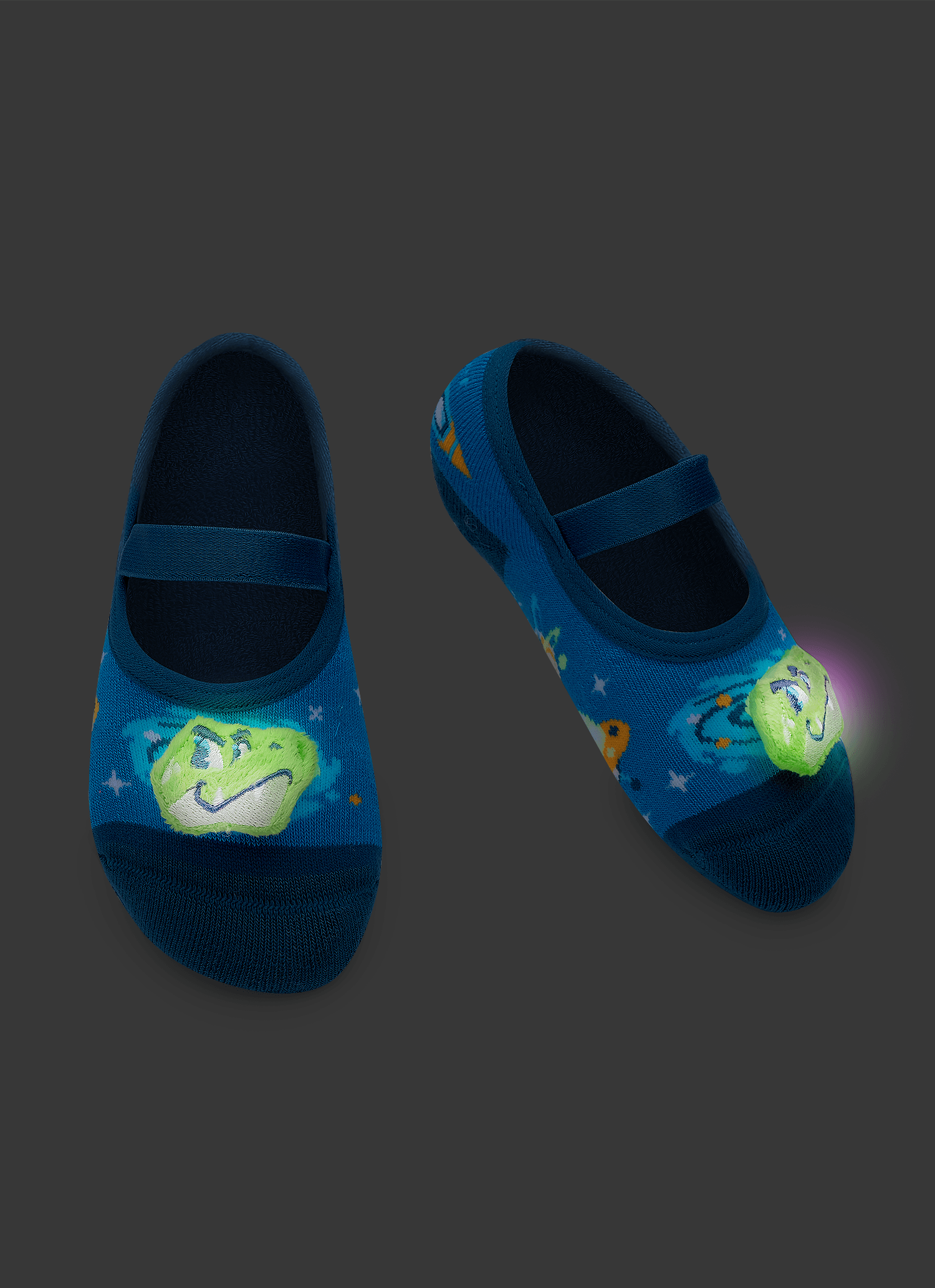 Meia-Sapatilha-Antiderrapante-Com-Aplique-De-Led-Menino-Dino-Astronauta