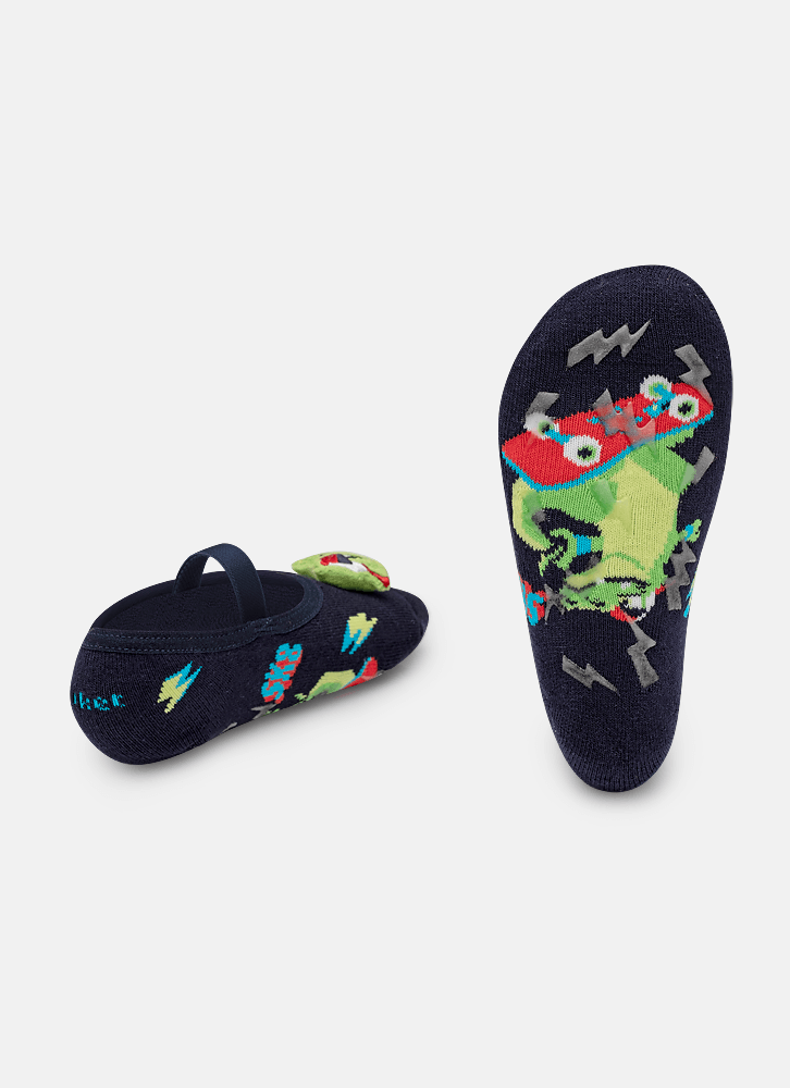 Meia-Sapatilha-Antiderrapante-Com-Aplique-De-Led-Menino-Dinossauro-Skate
