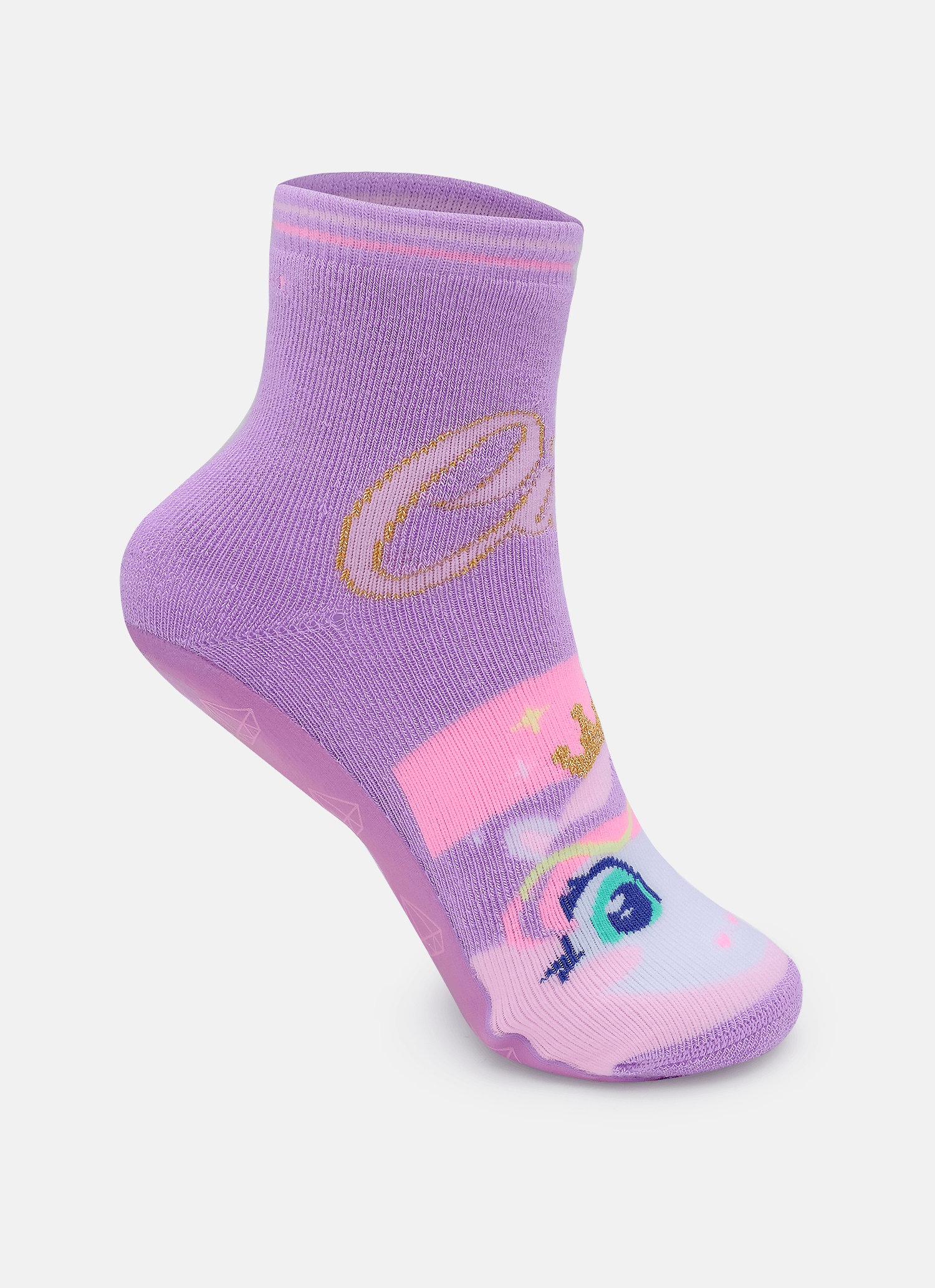 Meia-Cano-Medio-Com-Sola-Emborrachada-Menina-Unicornio-Diamante
