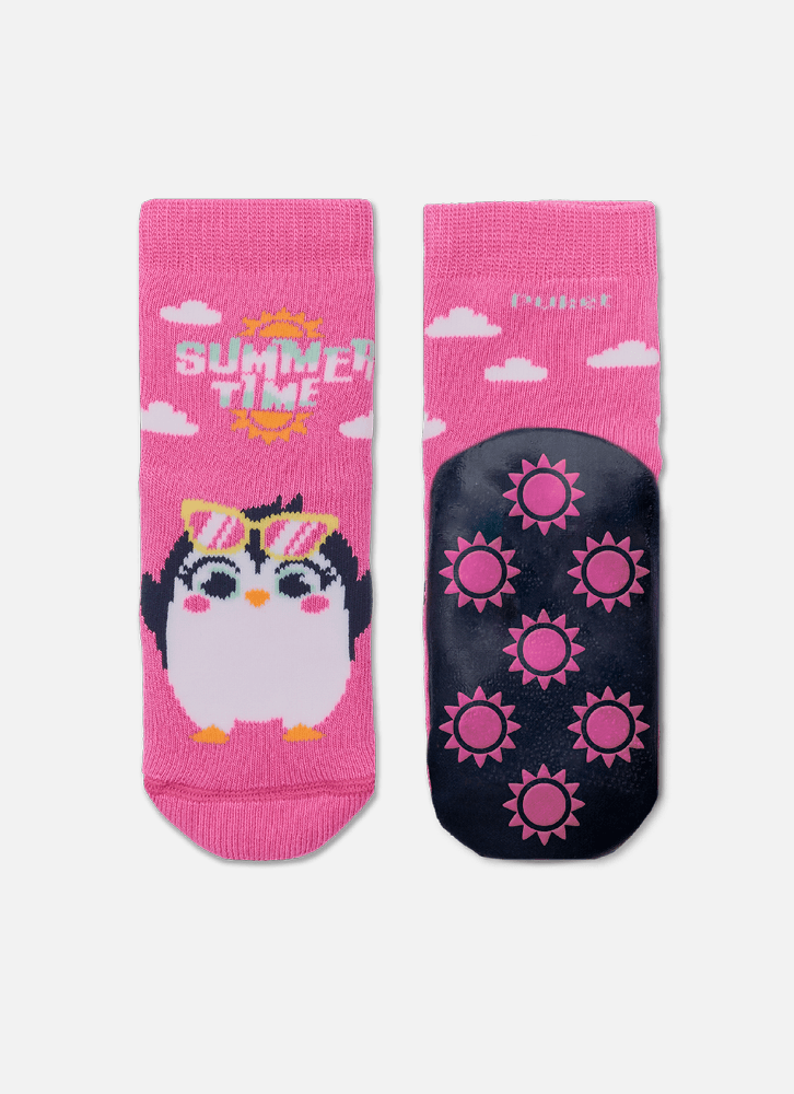 Meia-Cano-Medio-Com-Sola-Emborrachada-Bebe-Menina-Pinguim-Summer
