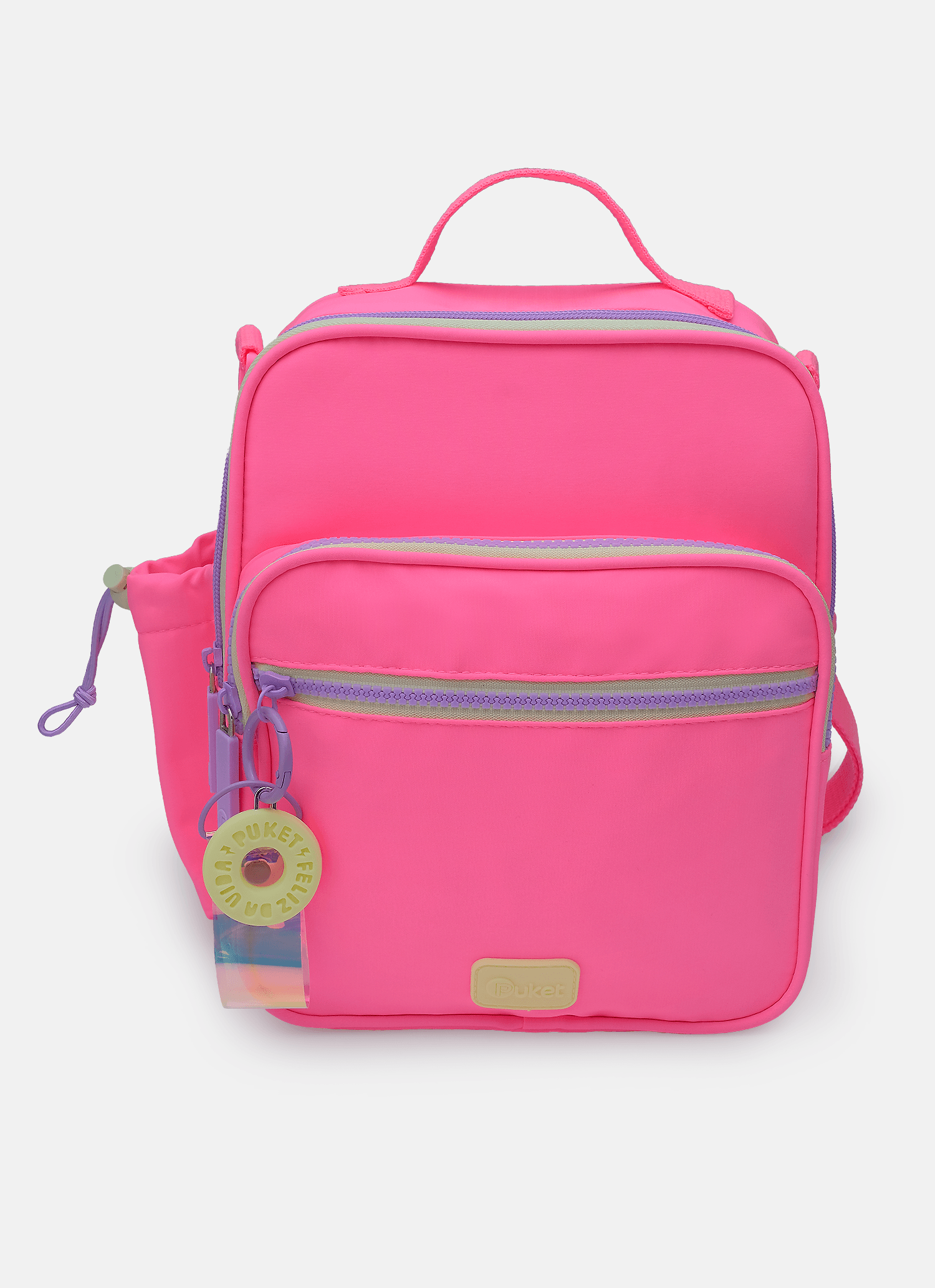 Lancheira-Termica-Com-Bolso-Frontal-Rosa-E-Amarelo
