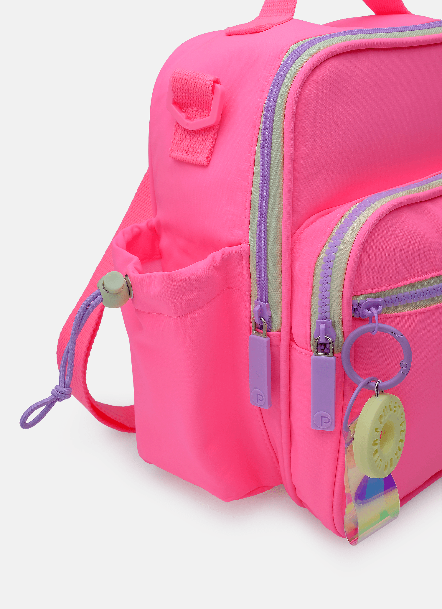 Lancheira-Termica-Com-Bolso-Frontal-Rosa-E-Amarelo