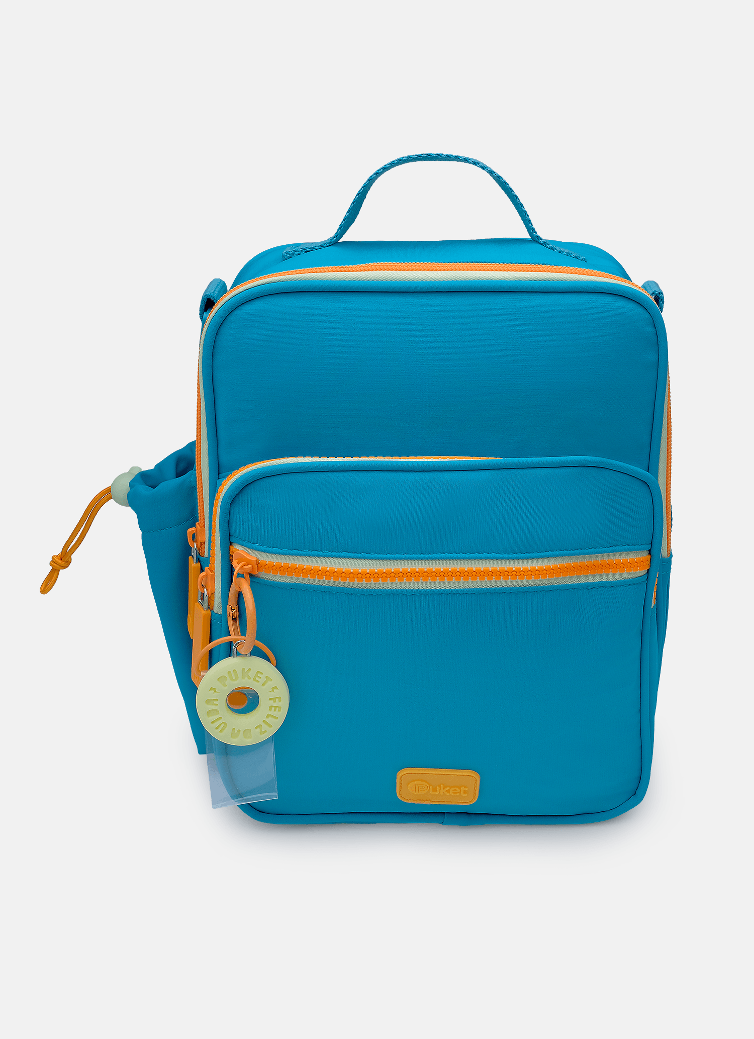 Lancheira-Termica-Com-Bolso-Frontal-Azul-Petroleo-E-Laranja