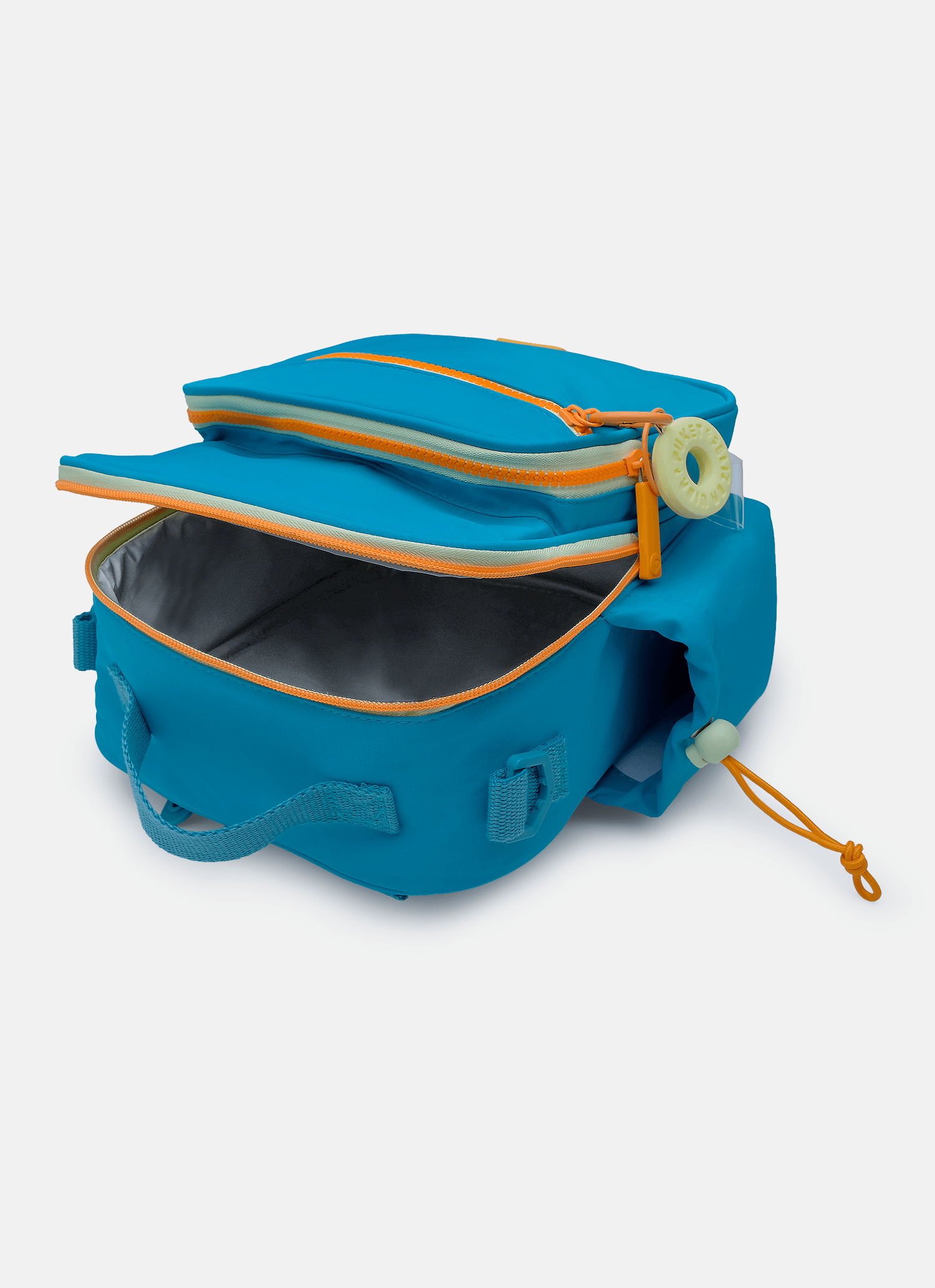 Lancheira-Termica-Com-Bolso-Frontal-Azul-Petroleo-E-Laranja