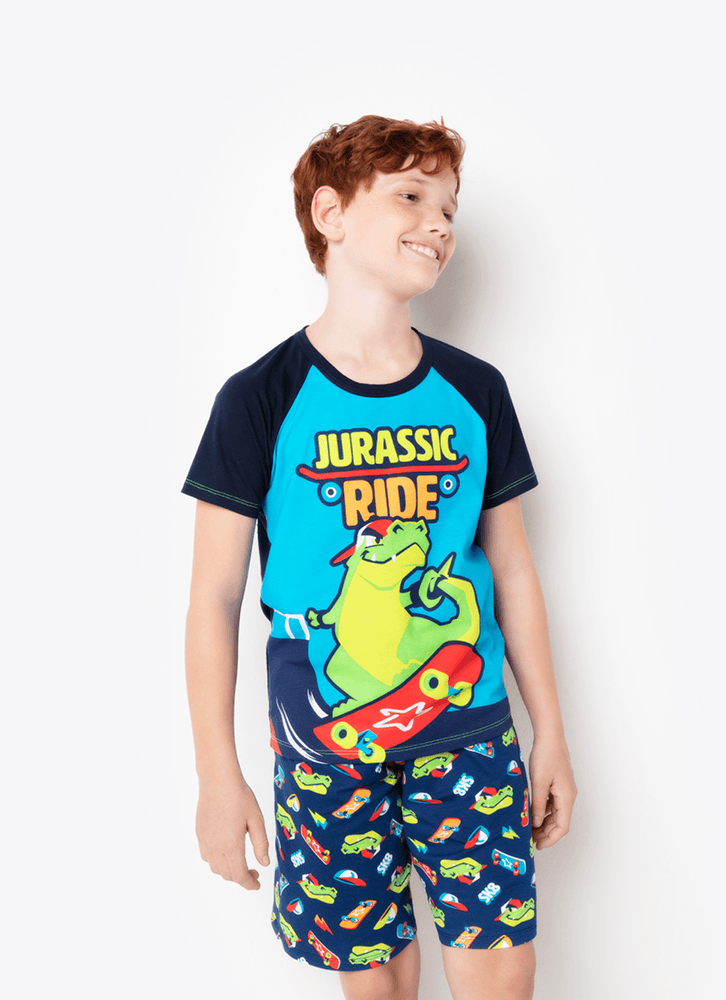 Pijama-Manga-Curta-Viscolycra-Menino-Dinossauro-Skate
