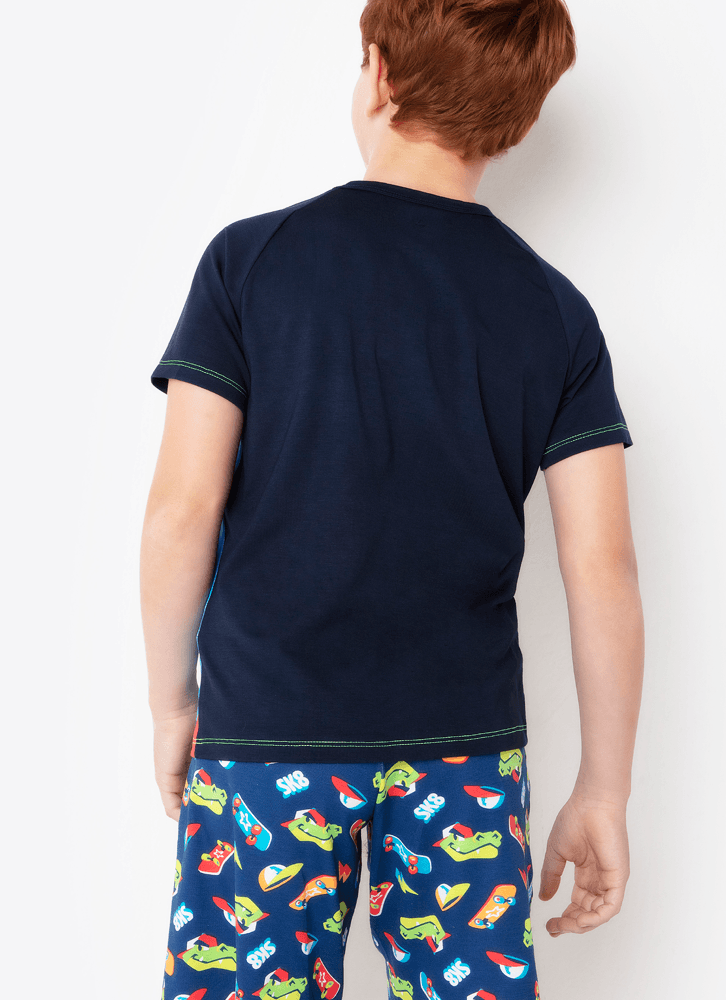 Pijama-Manga-Curta-Viscolycra-Menino-Dinossauro-Skate