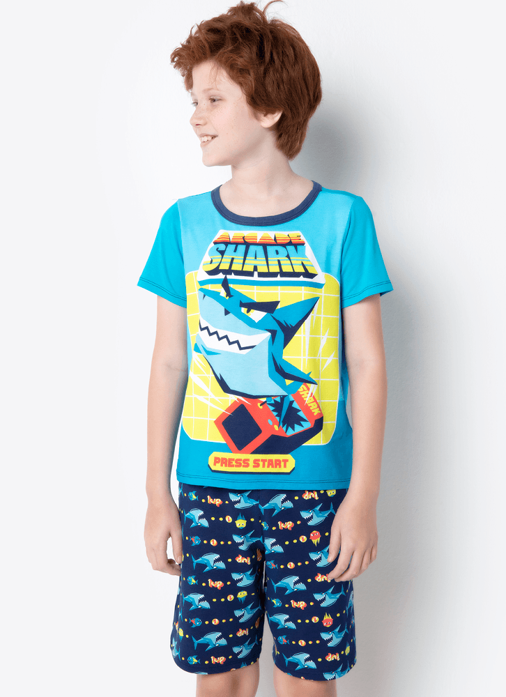 Pijama-Manga-Curta-Viscolycra-Menino-Tubarao-Gamer