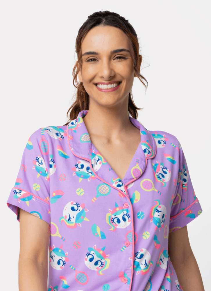 Pijama-Manga-Curta-Viscolycra-Feminino-Unicornio-Tenis