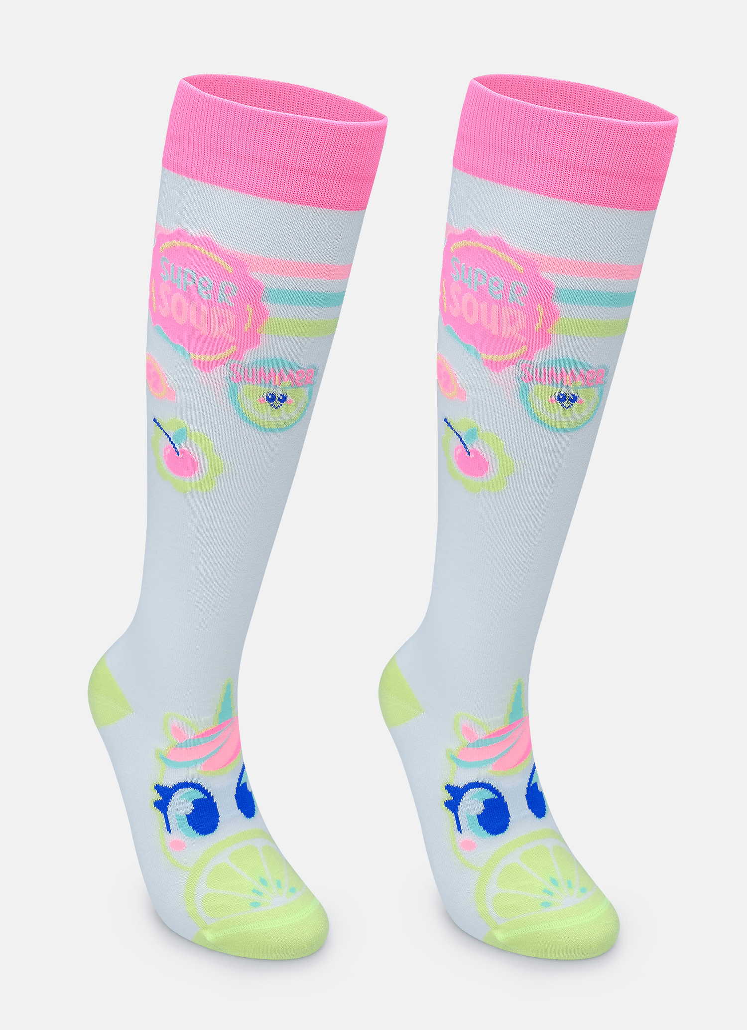 Meia-Cano-3-4-Feminino-Unicornio-Frutas