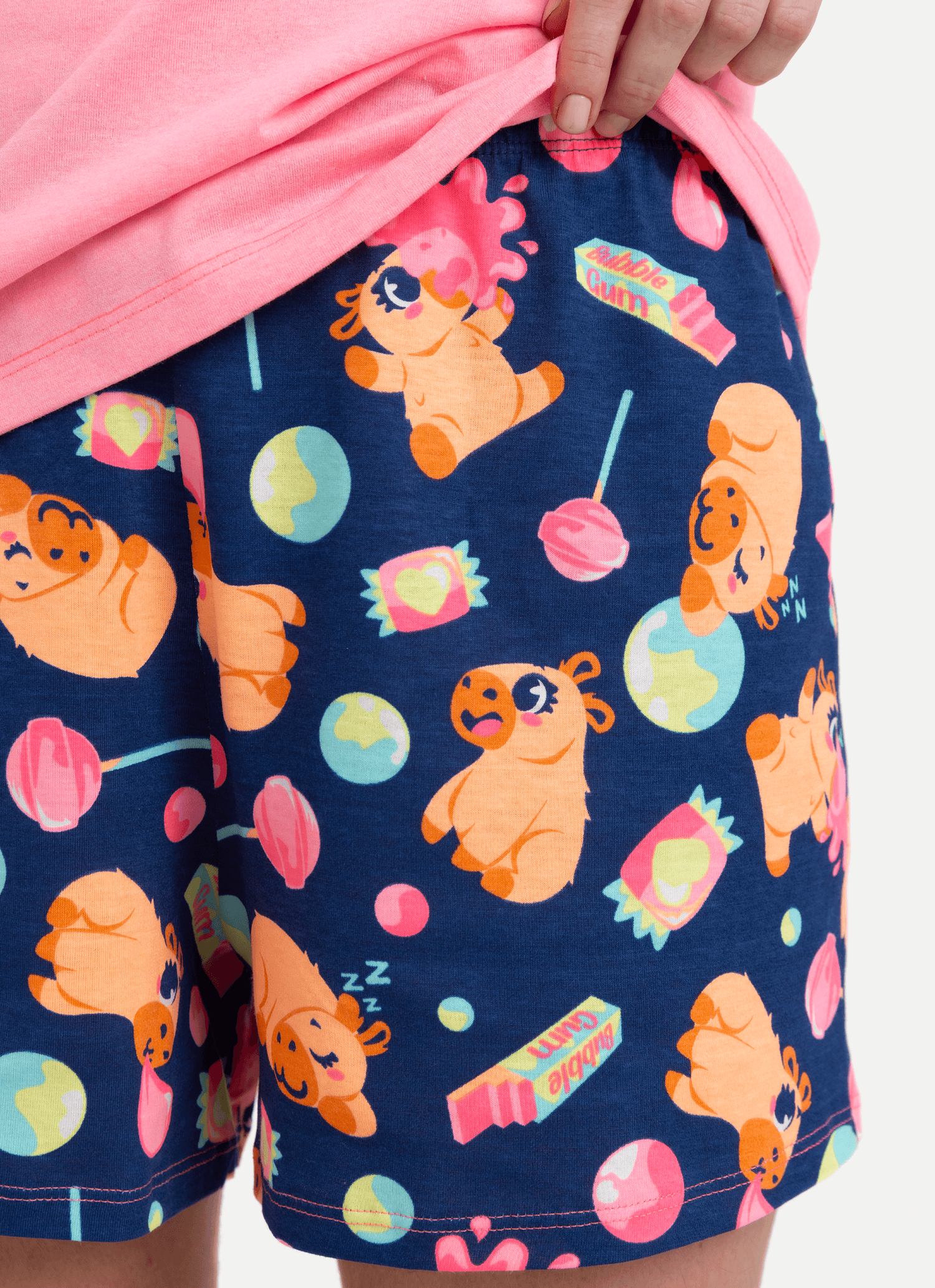 Pijama-Manga-Curta-Algodao-Feminino-Capy-Chiclete