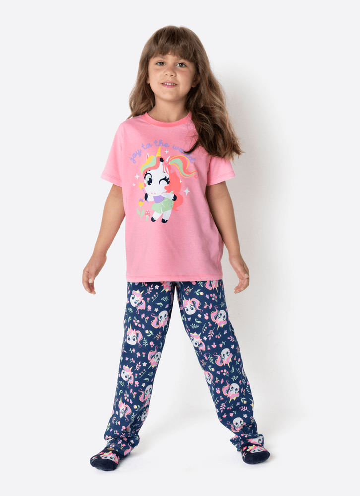Pijama-Manga-Curta-Algodao-Menina-Unicornio-Encantada