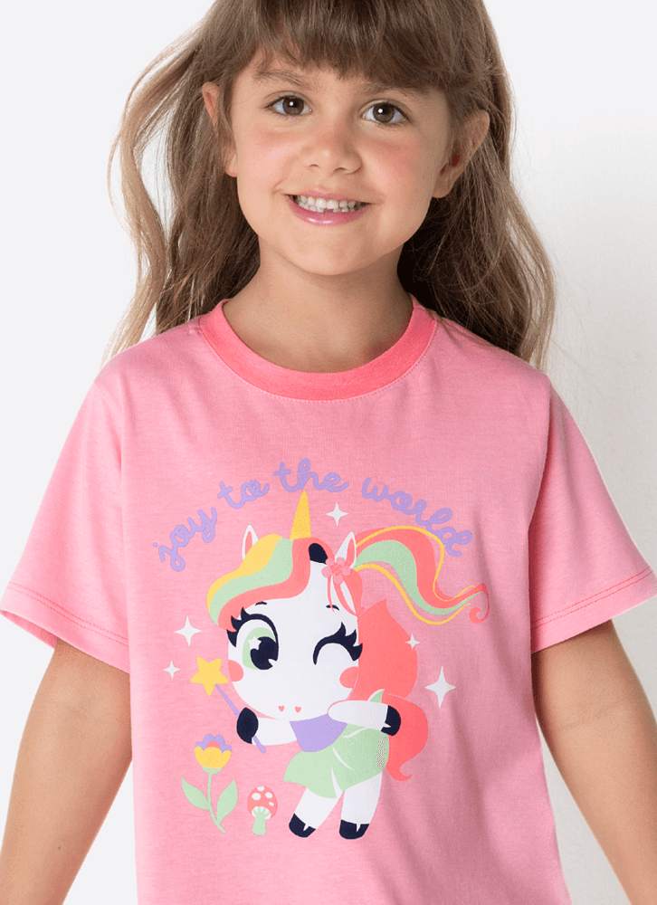 Pijama-Manga-Curta-Algodao-Menina-Unicornio-Encantada