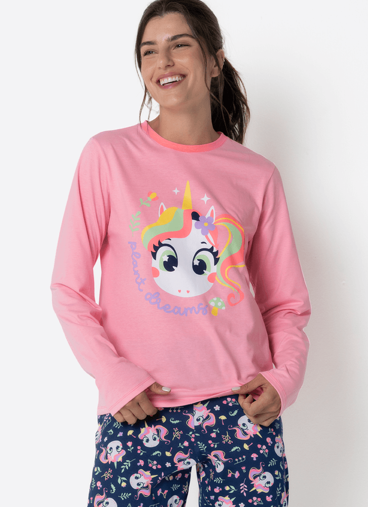 Pijama-Manga-Longa-Algodao-Feminino-Unicornio-Encantada