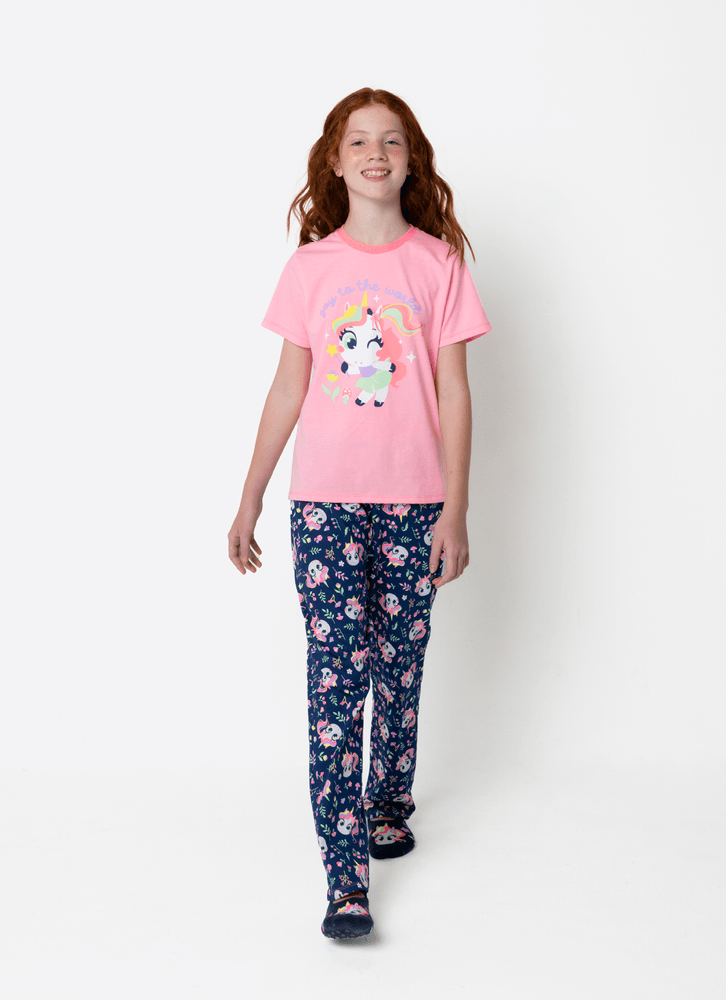 Pijama-Manga-Curta-Algodao-Menina-Teen-Unicornio-Encantada
