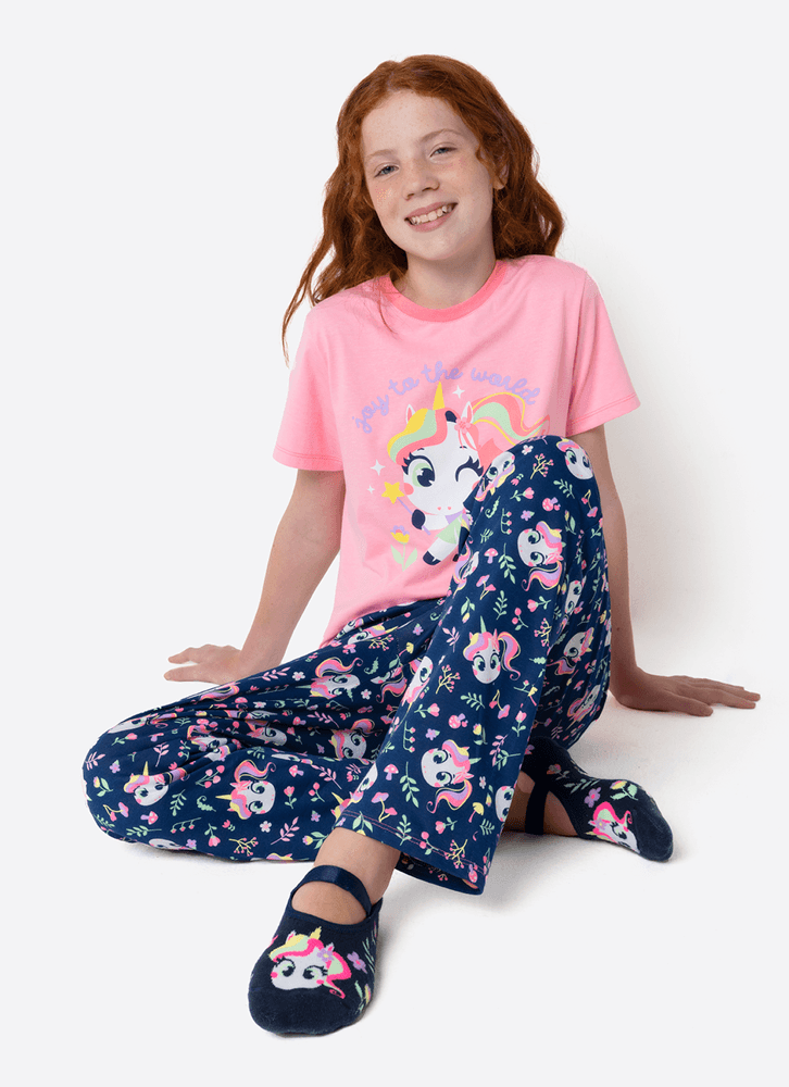 Pijama-Manga-Curta-Algodao-Menina-Teen-Unicornio-Encantada
