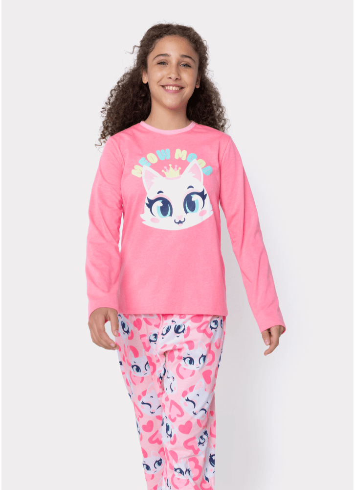 Pijama-Manga-Longa-Algodao-Menina-Teen-Gata