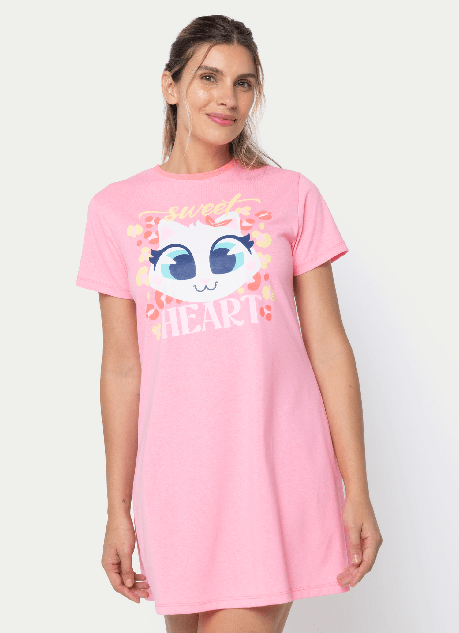Camisola-Manga-Curta-Algodao-Feminina-Gata-Cereja