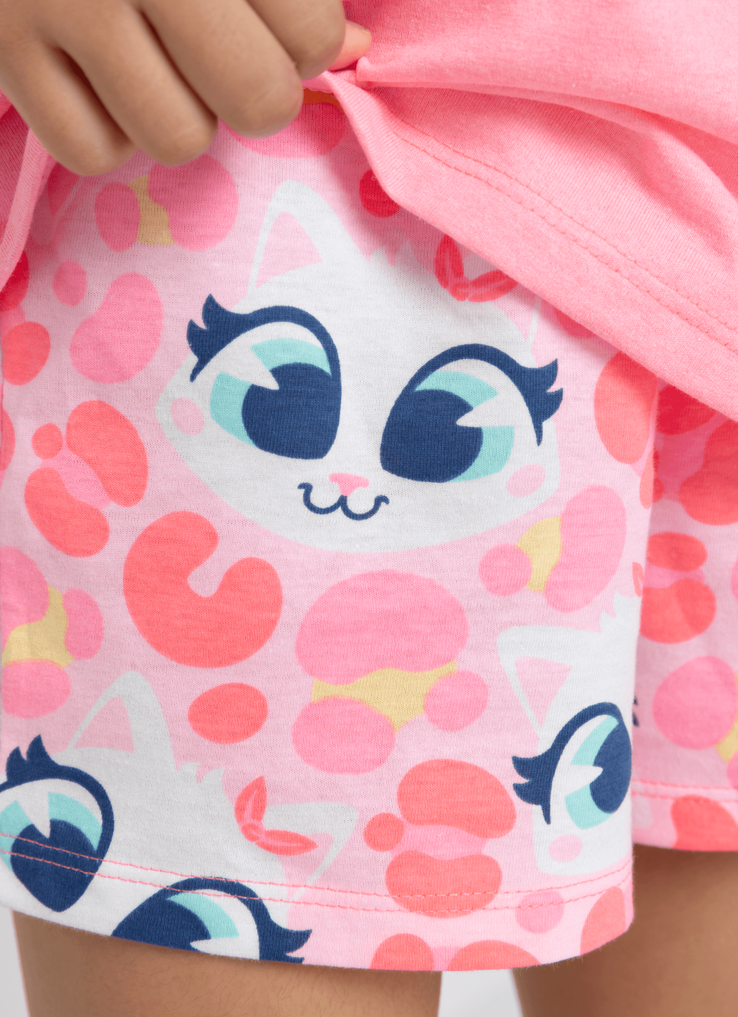 Pijama-Manga-Curta-Algodao-Menina-Gata-Cereja