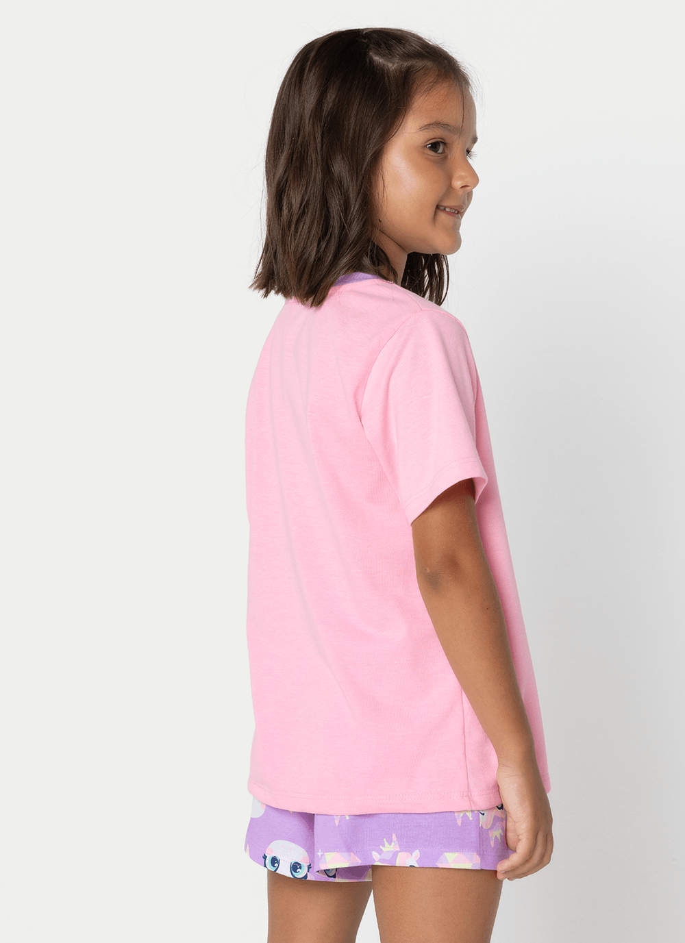 Pijama-Manga-Curta-Algodao-Menina-Unicornio-Diamante