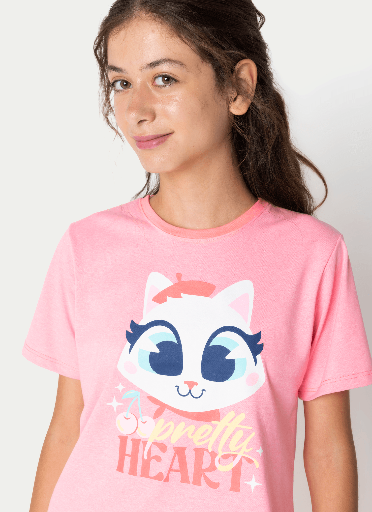Pijama-Manga-Curta-Algodao-Menina-Teen-Gata-Cereja