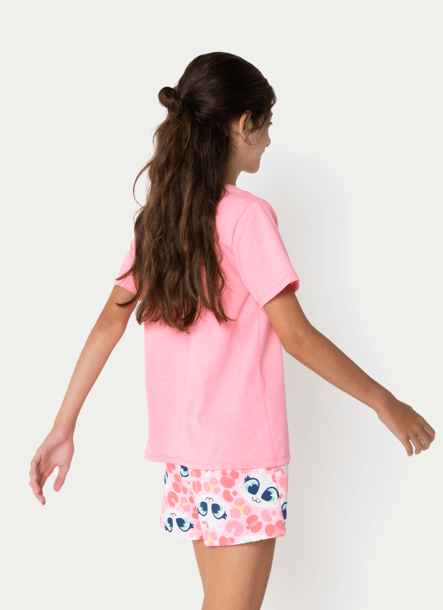 Pijama-Manga-Curta-Algodao-Menina-Teen-Gata-Cereja