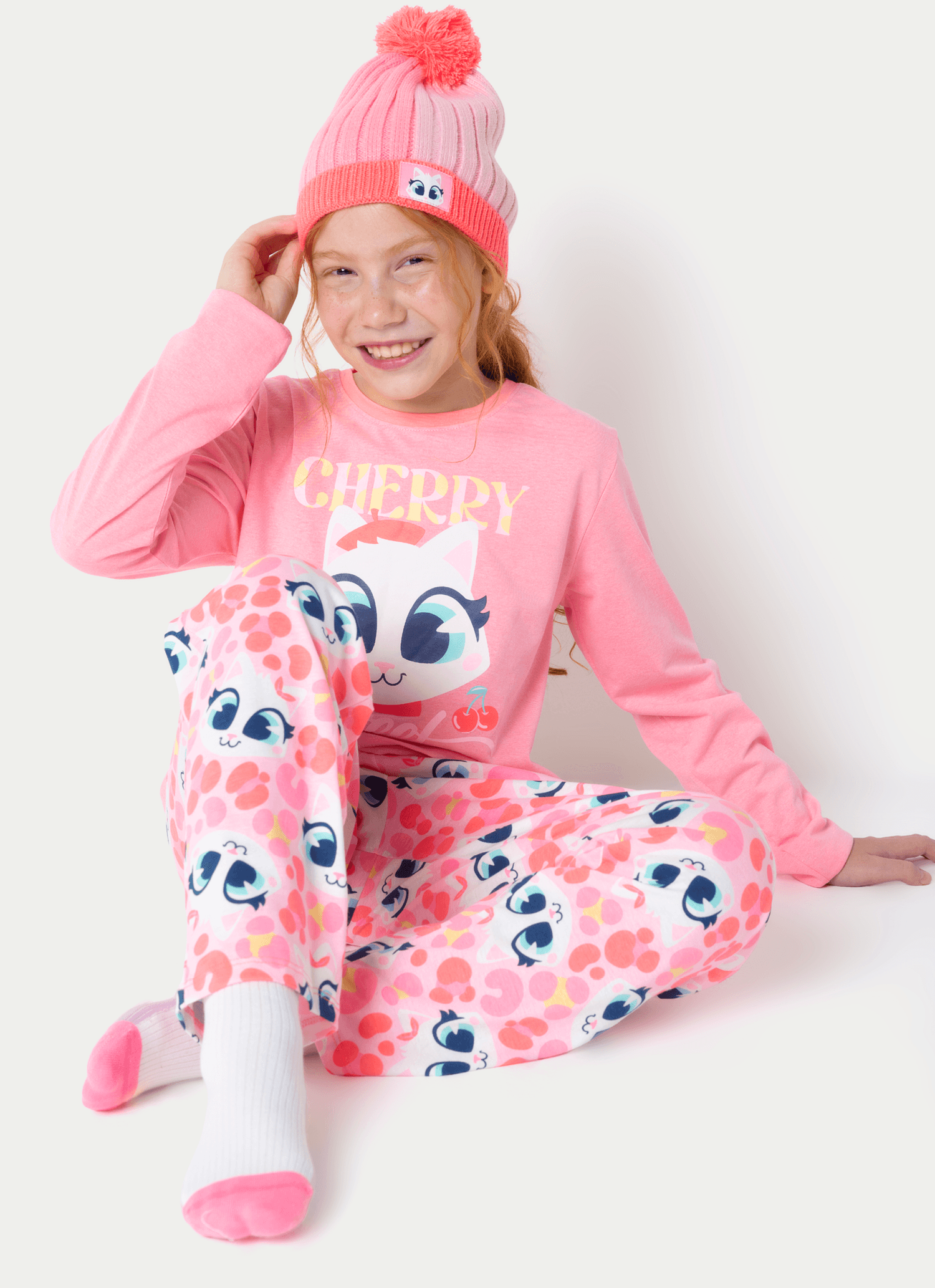Pijama-Manga-Longa-Algodao-Menina-Teen-Gata-Cereja