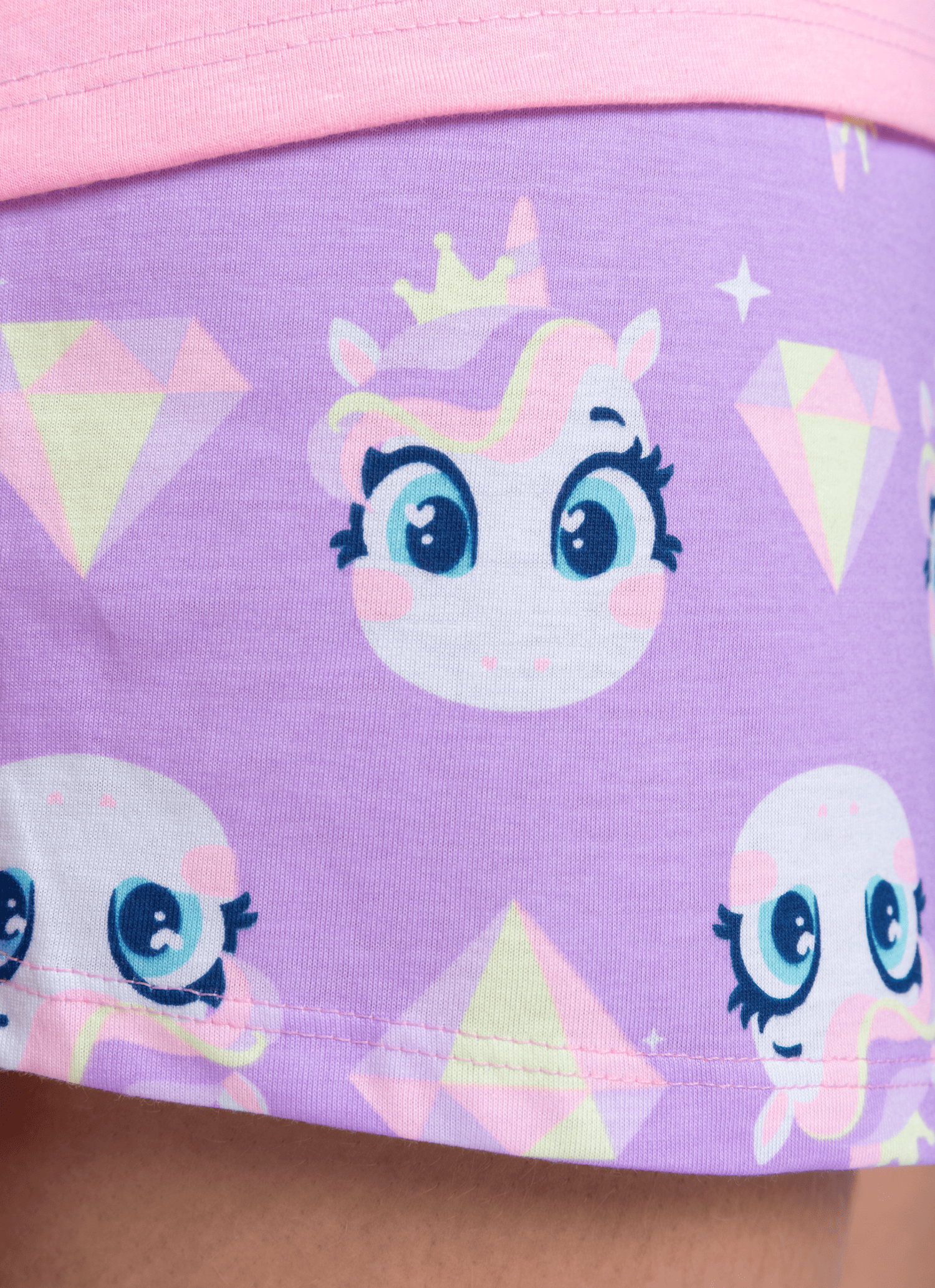 Pijama-Manga-Curta-Algodao-Feminino-Unicornio-Diamante