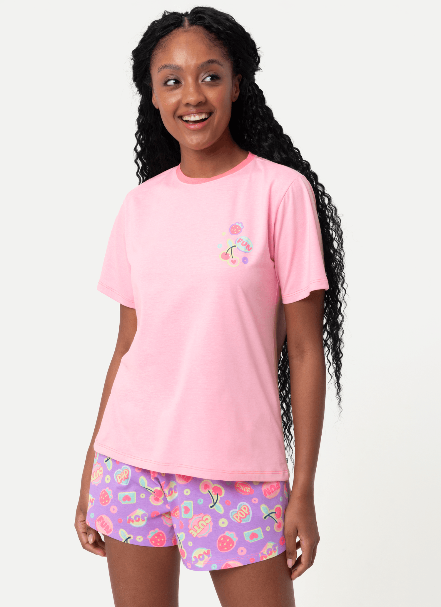 Pijama-Manga-Curta-Algodao-Feminino-Cereja