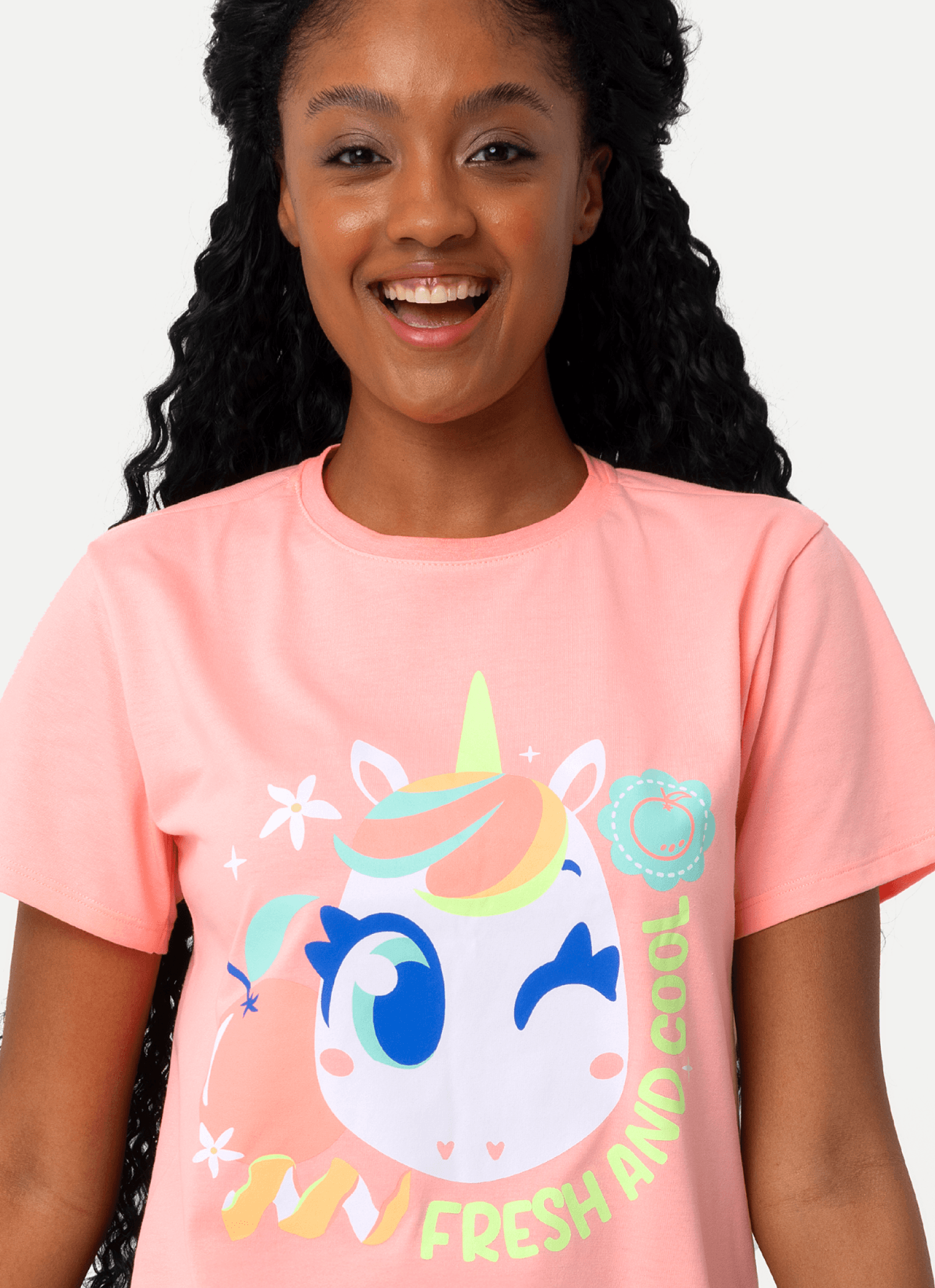 Pijama-Manga-Curta-Viscolycra-Feminino-Unicornio-Frutas