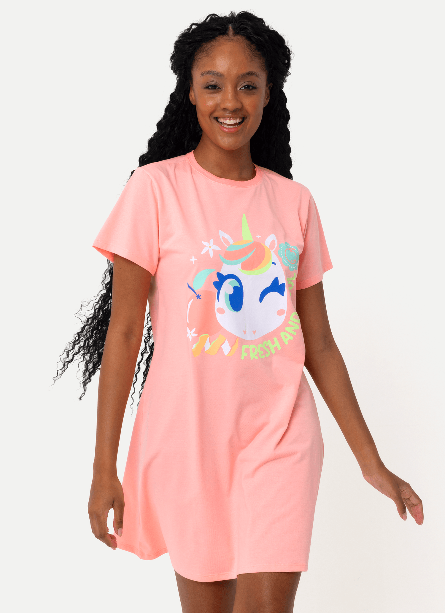 Camisola-Manga-Curta-Algodao-Feminina-Unicornio-Frutas