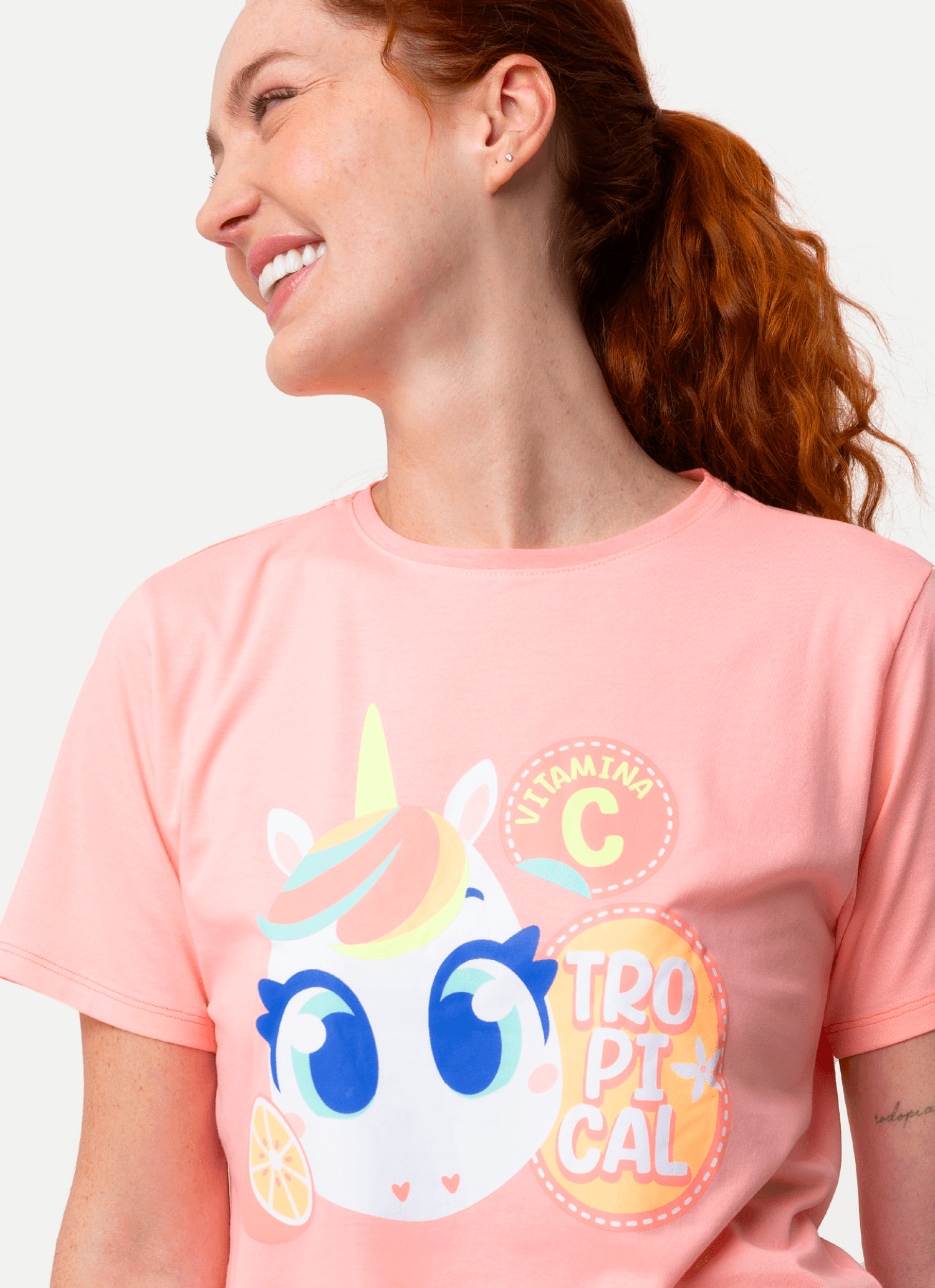 Pijama-Manga-Curta-Algodao-Feminino-Unicornio-Frutas