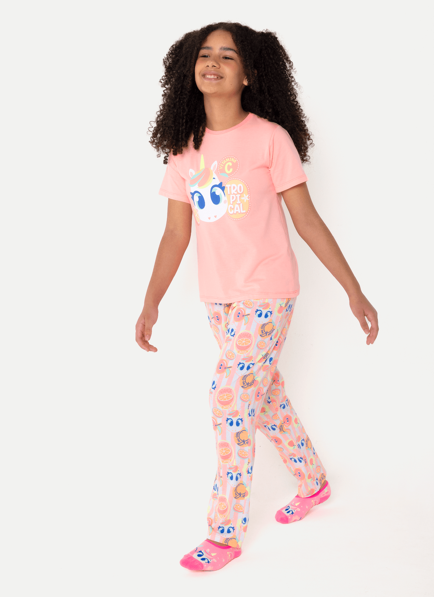 Pijama-Manga-Curta-Algodao-Menina-Teen-Unicornio-Frutas