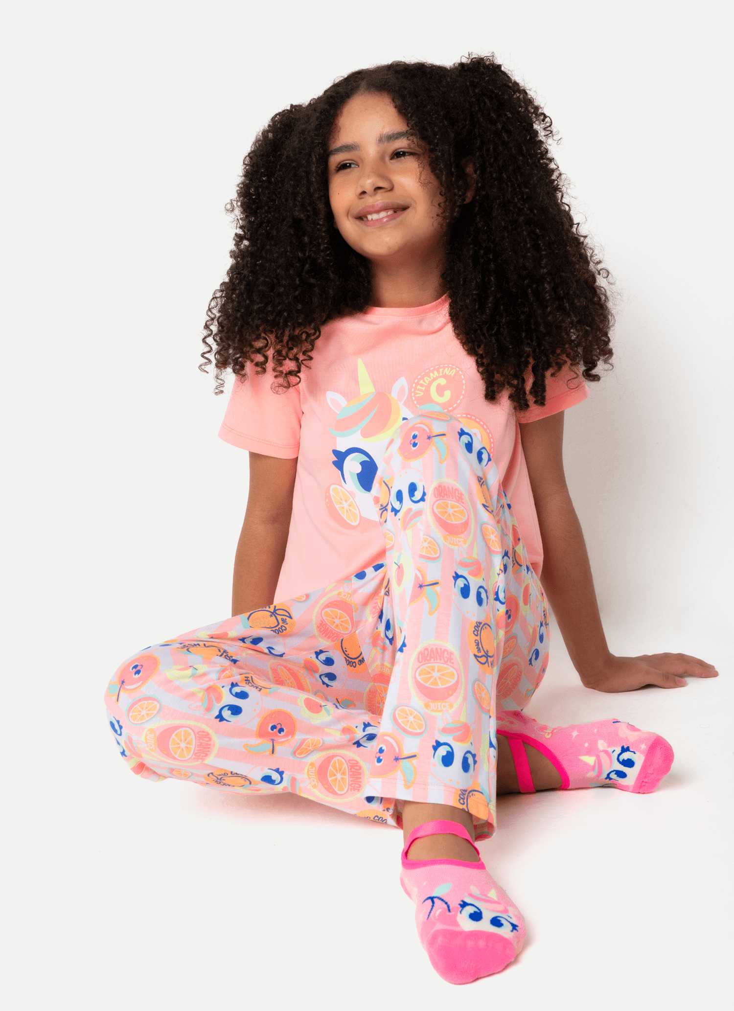 Pijama-Manga-Curta-Algodao-Menina-Teen-Unicornio-Frutas