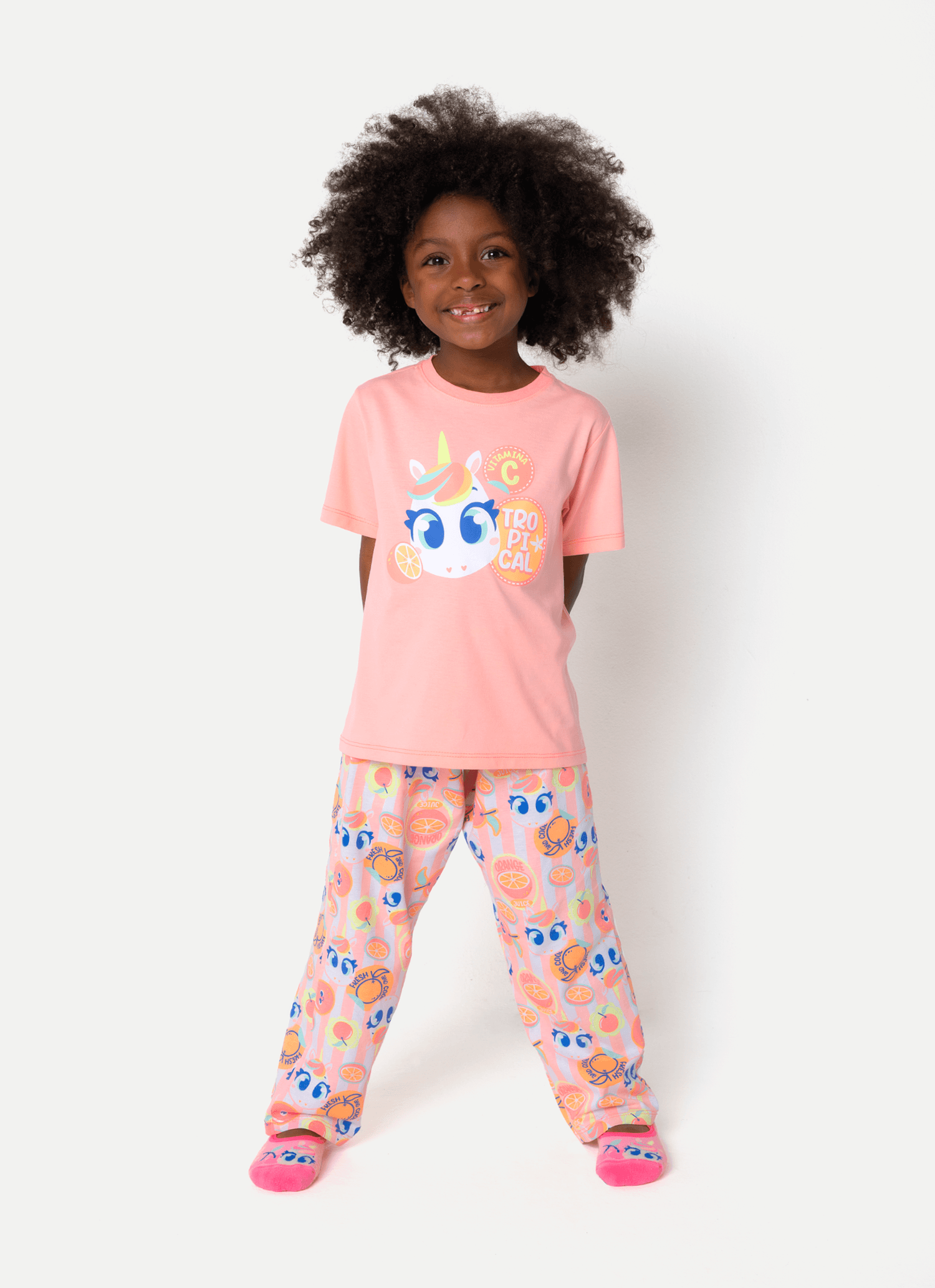 Pijama-Manga-Curta-Algodao-Menina-Unicornio-Frutas