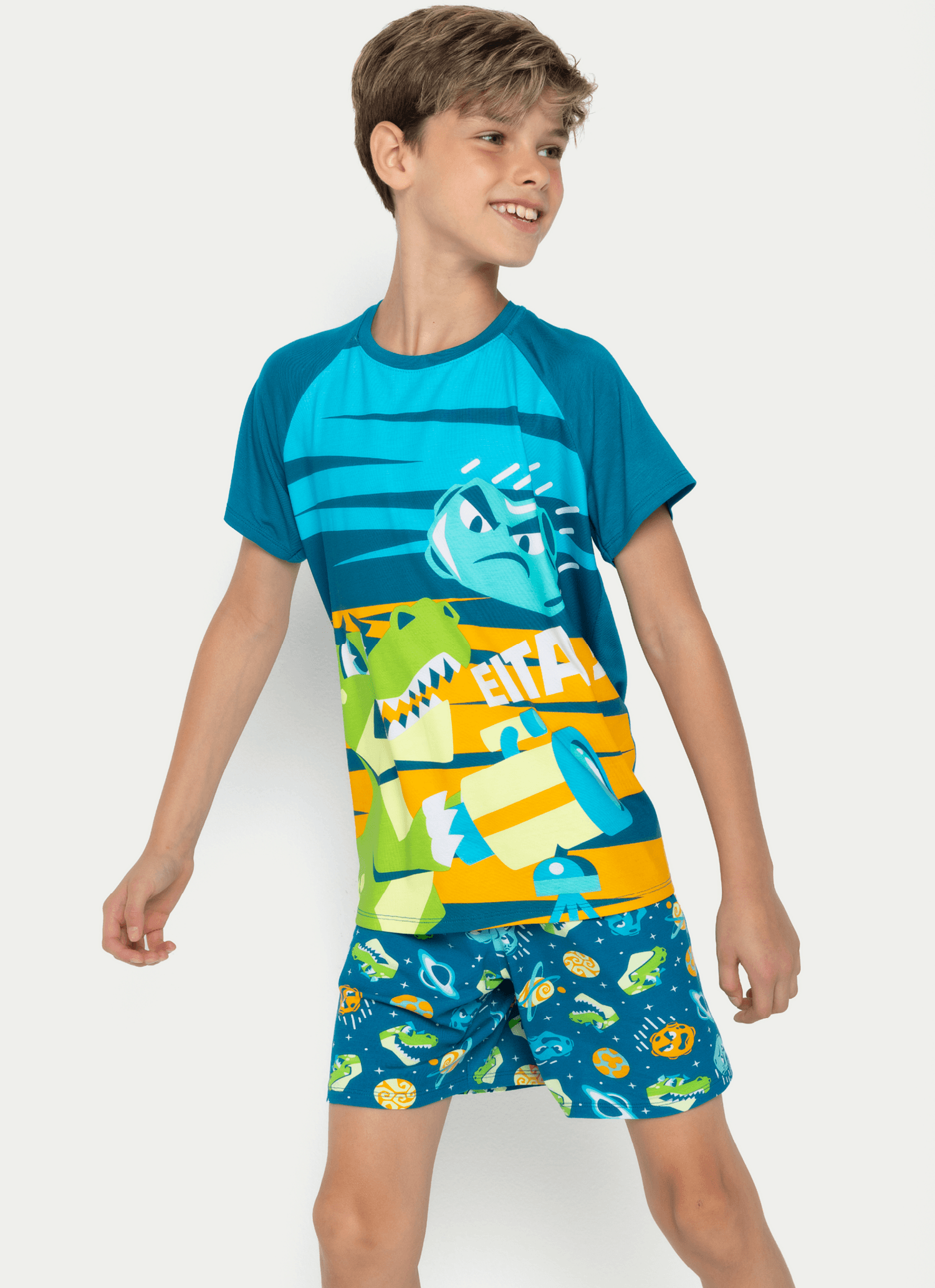Pijama-Manga-Curta-Viscolycra-Menino-Teen-Dino-Astronauta