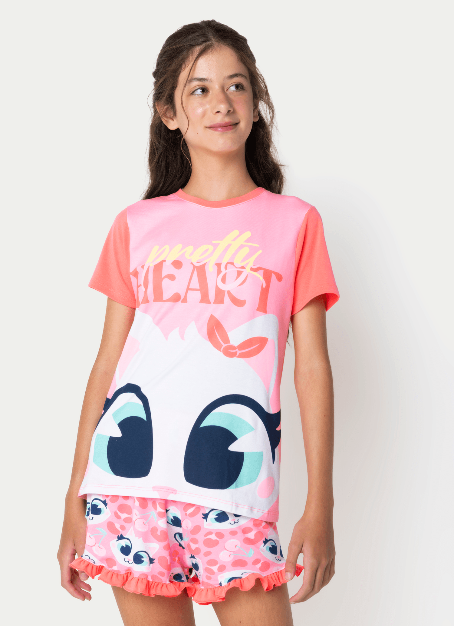 Pijama-Manga-Curta-Viscolycra-Menina-Teen-Gata-Cereja