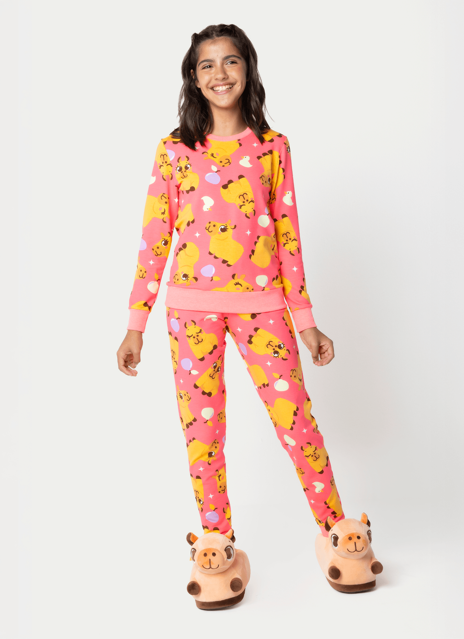 Pijama-Manga-Longa-Moletinho-Menina-Teen-Capivara-Chocolate