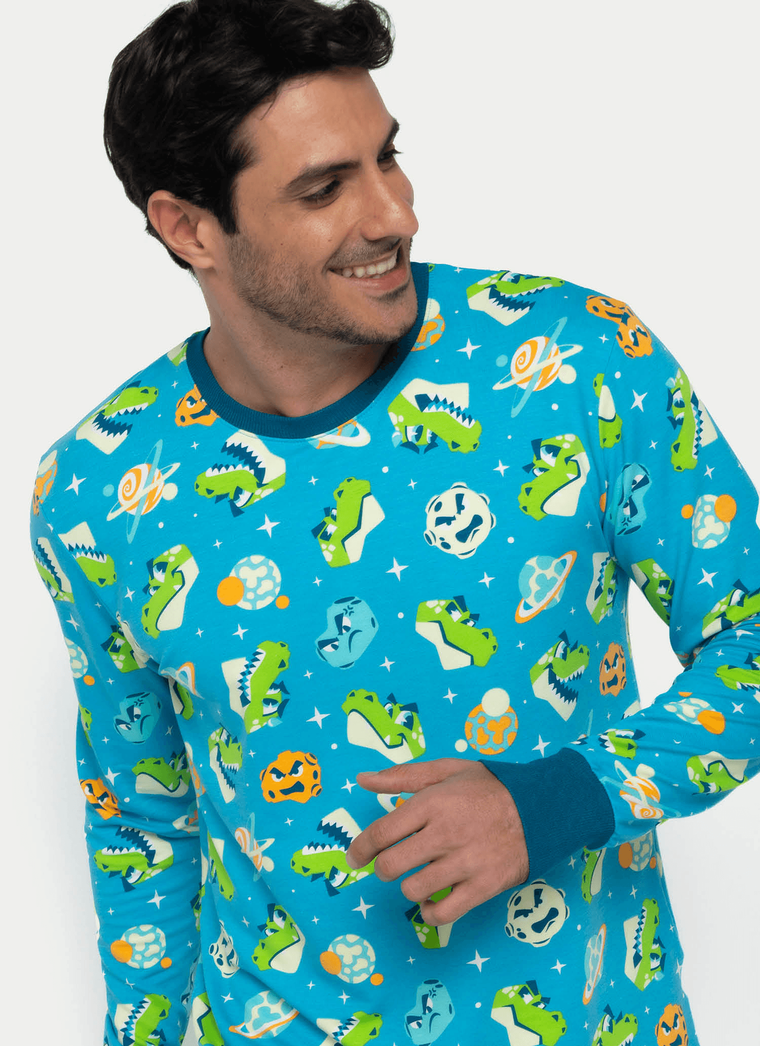 Pijama-Manga-Longa-Moletinho-Masculino-Dino-Astronauta