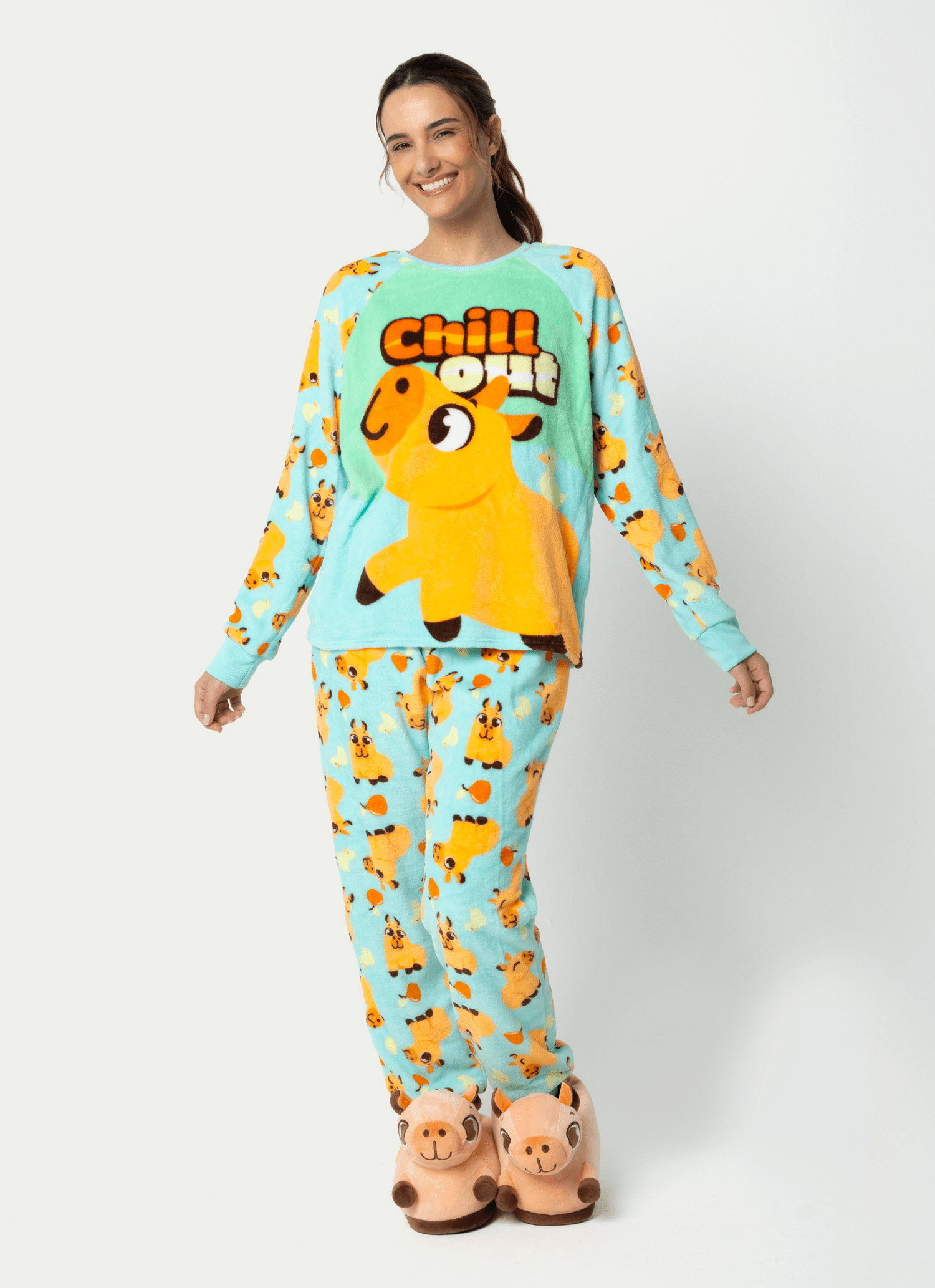 Pijama-Manga-Longa-Soft-Adulto-Unissex-Capivara-Vibes