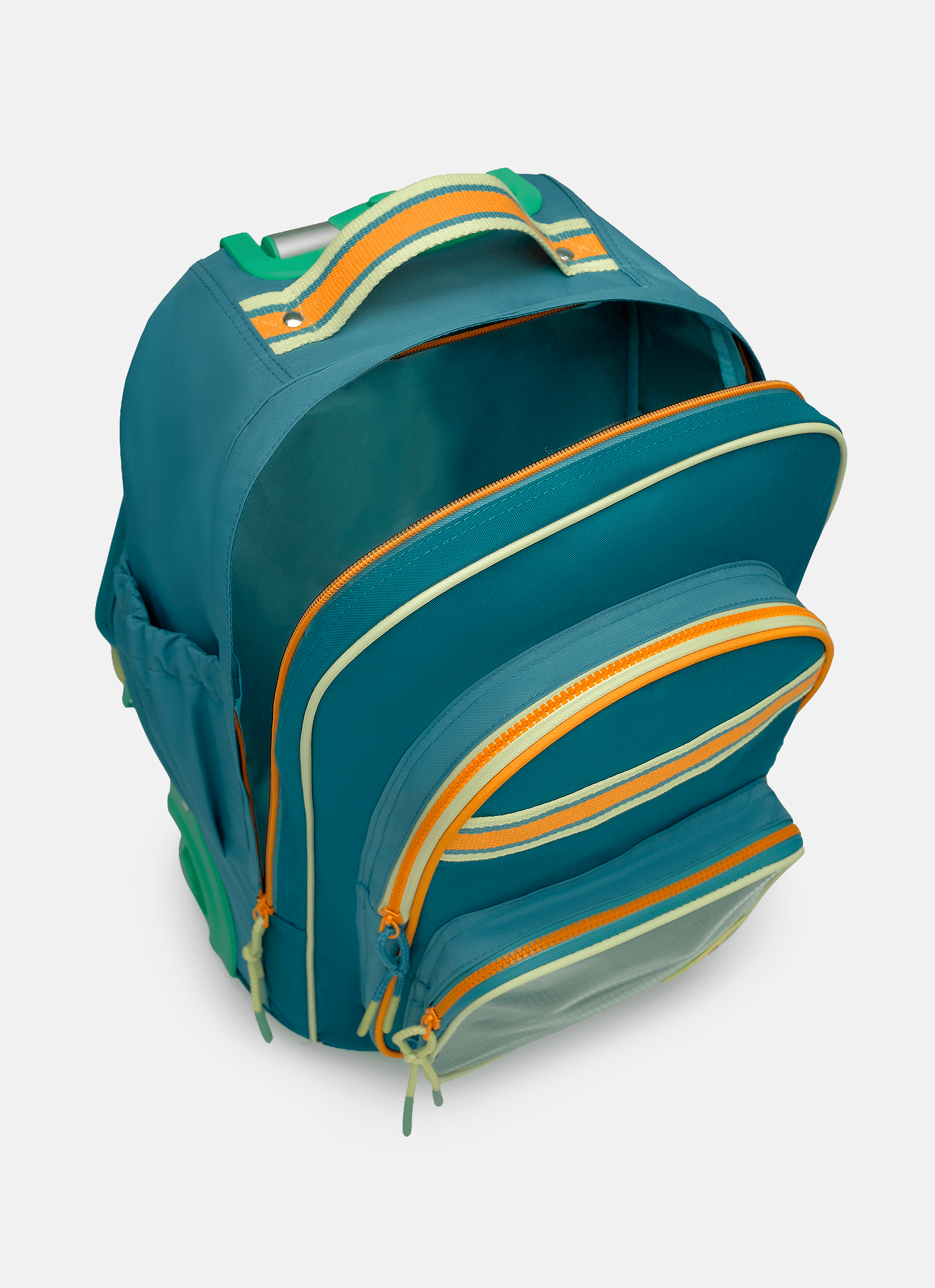 Mochila-Com-Rodinha-Grande-Color-Block-Azul-Petroleo-E-Laranja